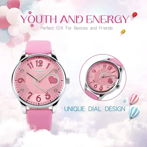 Miniatura 4 de IJAHWRS Reloj analógico para niñas reloj de pulsera de cuarzo de moda correa de piel esfera grande divertido lindos relojes con forma de corazón
