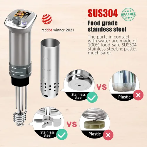 Miniatura 5 de Olla de cocción lenta Sous Vide ultrasilenciosa: KitchenBoss G320 - Olla de cocción lenta impermeable IPX7, motor CC, sin escobillas, 1100 W, G320