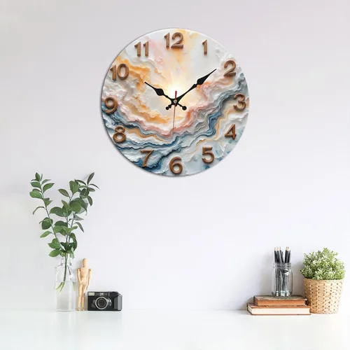 Miniatura 3 de Sunburst Agate Texture Wooden Wall Clock with Raised Numerals 25x25cm