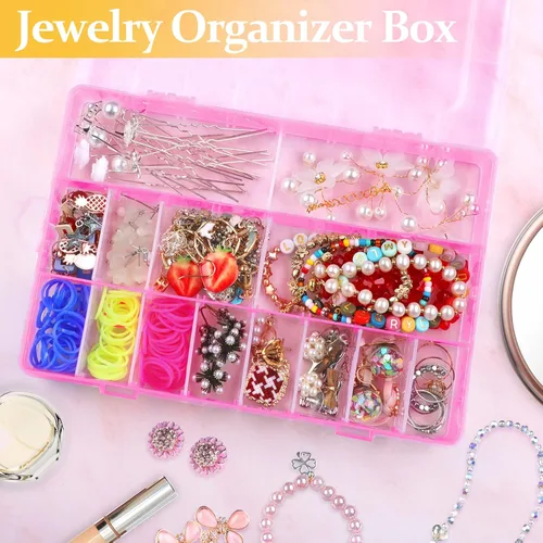 Miniatura 4 de Paquete de 2 cajas organizadoras de plástico rosa de 24 rejillas, contenedor de almacenamiento con divisor ajustable, organizadores de manualidades
