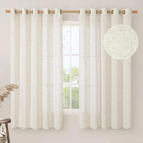 Miniatura 201 de LAMIT Cortinas de lino sintético para dormitorio, paneles filtrantes de luz, cortinas de lino con protección de privacidad con ojales para ventanas