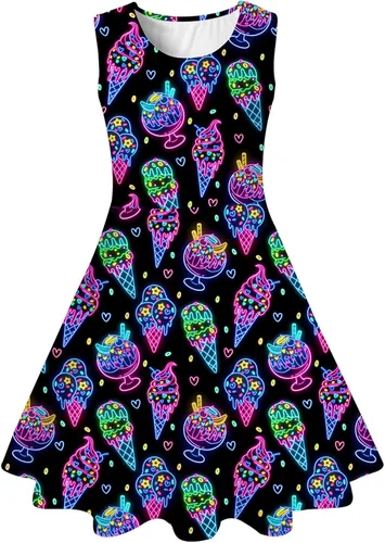 Miniatura 19 de Funnycokid Vestido de Sirena para Niñas, Sin Mangas, de Verano, para Cumpleaños, de Fiesta con Volantes, Ropa de 4 a 13 Años