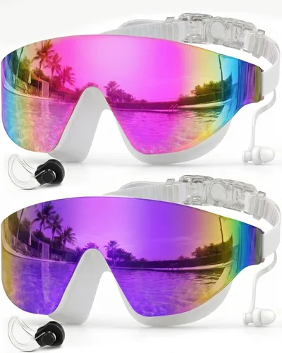 Miniatura 9 de Zoomsnail Swim Goggles 2 Pack, Rimless Wide View Swimming Goggles for Adult, Anti-Fog UV Leaking Pool Goggles for Men Women Verde y Púrpura