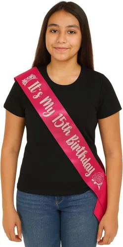 It's My 15th Birthday Gifts for Teenage Girl Quince Anos - Banda de fiesta de quinceañera, banda rosa con extremos ajustables, viene con corona de