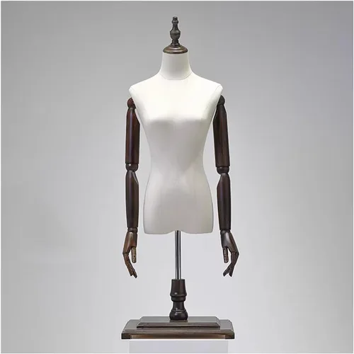 Maniquí de forma de vestido femenino con soporte de metal ajustable, base de madera, cabeza y brazos desmontables giratorios para exhibición Con