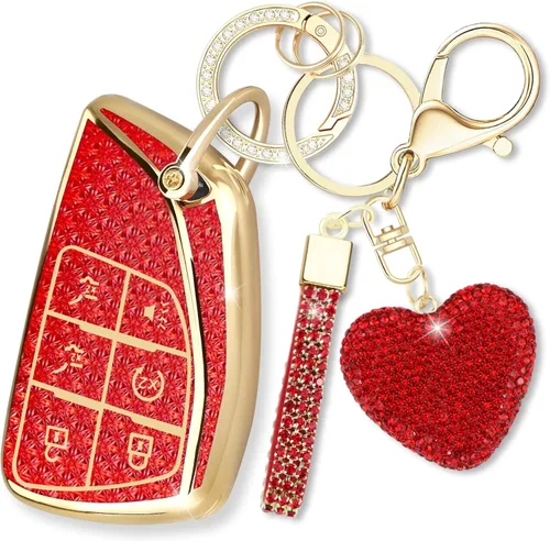Miniatura 10 de Funda para llavero con llavero de corazón de diamante compatible con Chevy 2021-2024, Negro, 5 Botones