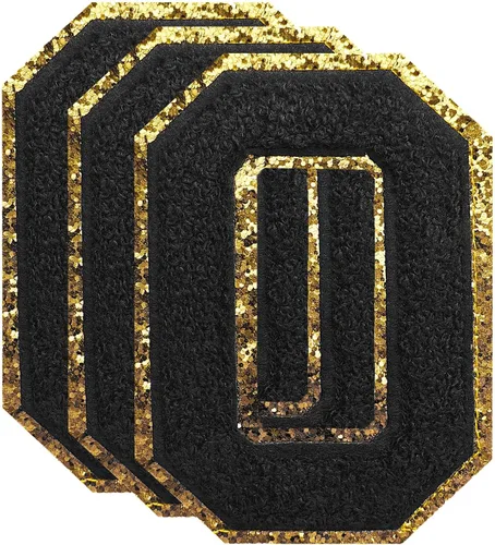 Miniatura 68 de 3 parches de números de chenilla negra, tamaño grande de 4-1/2" parches de números para planchar, parches universitarios para ropa, 8" Borde oro rosa