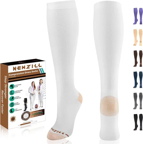 NEWZILL Calcetines de compresión de cobre para mujeres y hombres, de 15-20 mmHg, algodón con control de olores, calcetines de vestir para negocios,