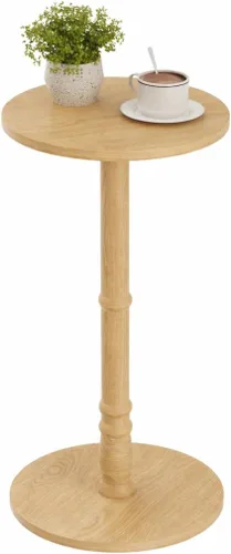 Miniatura 14 de Homleke Mesa auxiliar redonda, pilar de madera maciza con parte superior y base de madera, pequeña mesa de acento para bebidas para sala de estar