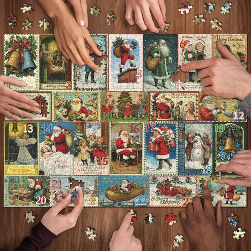 Miniatura 6 de Rompecabezas de Navidad vintage para adultos de 1000 piezas, rompecabezas de vacaciones de Navidad con 24 postales de Navidad, rompecabezas