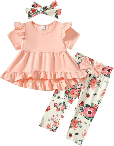 Miniatura 21 de Kucnuzki Conjunto de ropa para bebé niña pequeña, camisa de manga con volantes, pantalón floral, ropa de otoño e invierno para niña
