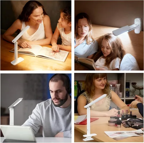 Miniatura 4 de Lámpara LED de escritorio, lámpara de mesa regulable, lámpara de lectura con clip y base intercambiables, 3 brillos regulables, pequeña lámpara