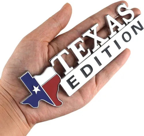 1x Emblema de la Edición Texas Estrella de Estado de Metal Cromado con Forma de Bandera de Texas para Parachoques, Puerta Lateral (Cromo)