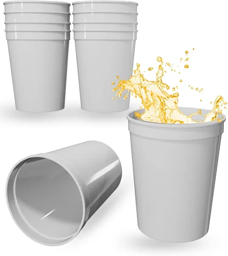 Miniatura 123 de PartyPrints Paquete de 100 vasos de plástico en blanco reutilizables de 10 a 12 onzas, vasos de estadio a granel, sin BPA, aptos para lavavajillas