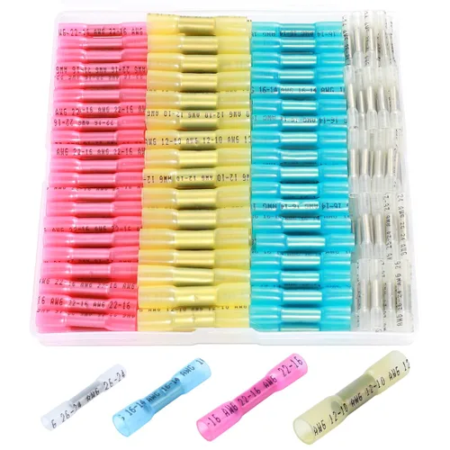 Miniatura 16 de 200 conectores de cable termorretráctiles de 16-14 AWG, conectores de cable eléctrico aislados, impermeables, terminales de crimpado de alambre