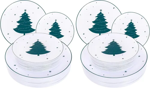 Miniatura 19 de WDF 50 platos de plástico plateados, platos de plástico de Navidad con árbol de Navidad, platos desechables blancos y plateados resistentes