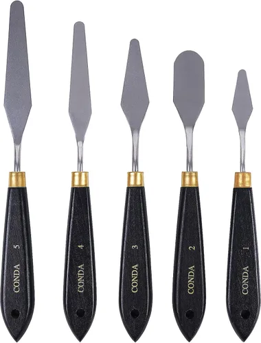 conda Cuchillo de paleta para pintura de acero inoxidable, espátula, cuchillo de paleta de pintura al óleo, cuchillos de metal, mango de madera