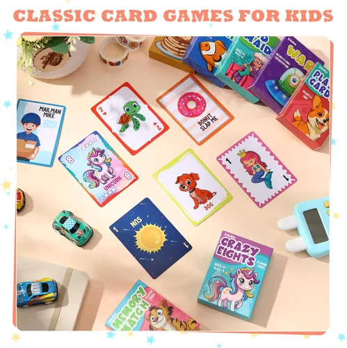 Miniatura 4 de Zubebe Paquete de 7 juegos de cartas para niños, regalos clásicos a granel, juego de cartas para niños, incluye Go Fish, Old Maid, Crazy Eights