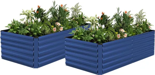 Miniatura 8 de NAVINE Cama de jardín elevada de 8 x 4 x 2 pies, macetas elevadas de metal grande, macetas para plantas al aire libre para verduras, flores