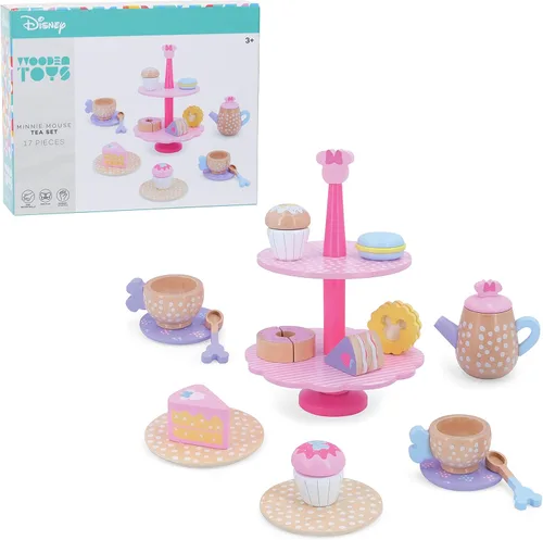 Just Play Disney Wooden Toys - Juego de té de Minnie Mouse, juego de simulación, juguetes para niños con licencia oficial para niños a partir de 3