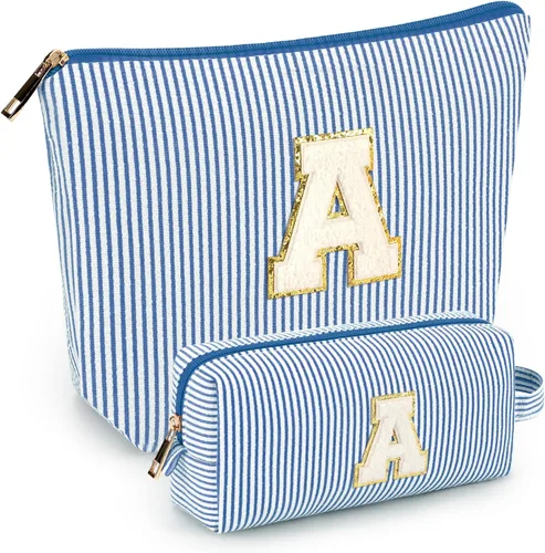 Miniatura 17 de 2 piezas de bolsas de maquillaje iniciales para mujeres: bolsa de cosméticos para viaje y artículos de tocador - Regalos de cumpleaños para niñas