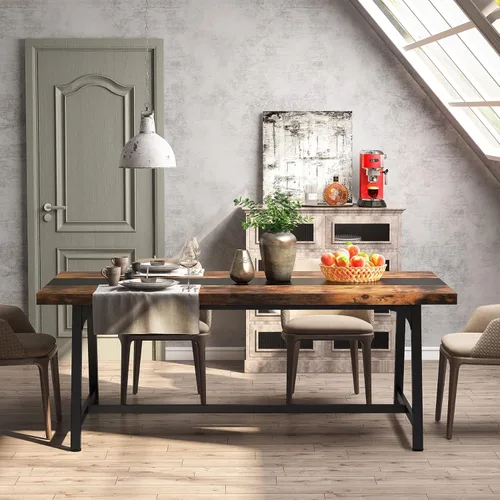 Miniatura 4 de Tribesigns Mesa de comedor para 8 personas, mesa de cocina rectangular de madera de 70.87 pulgadas con marco de metal resistente, mesa de comedor