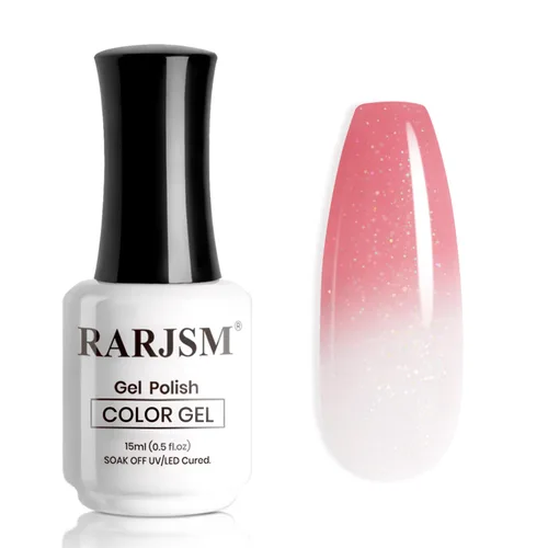 Miniatura 10 de RARJSM Esmalte de uñas en gel que cambia de color Nude Translucido Rosa a Rojo Berry, cambio de temperatura de estado de ánimo térmico, degradado