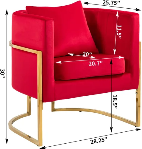 Miniatura 2 de Silla de Acento Moderna de Terciopelo, Sillón Tapizado Tipo Barril de Mediados de Siglo con Almohada para Sala de Estar, Cómoda Silla Individual