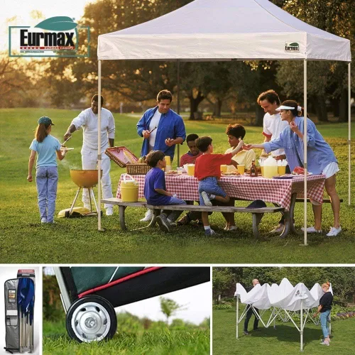 Miniatura 5 de Eurmax Tienda de campaña desplegable de 8 x 8 de Estados Unidos, con bolsa rodante patentada sin puntas, 4 paredes extraíbles con cremallera, toldo