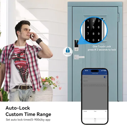 Miniatura 5 de BEBASIA Cerradura Inteligente de Puerta con Huella Digital con Conjunto de Manija, Control Total por Aplicación, Teclado Táctil Digital Electrónico