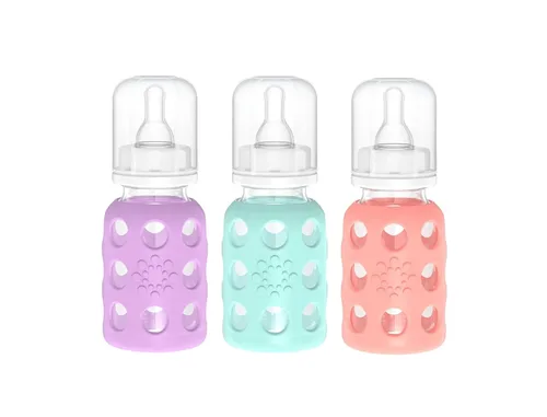 Miniatura 14 de Lifefactory Biberón de vidrio sin BPA Funda protectora de silicona Paquete de 3 de 9 onzas Papaya, col rizada y arándanos Papaya/Kale/Arándano
