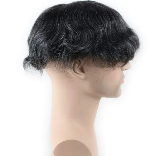 Miniatura 4 de Voloria Encaje francés de cabello humano real con PU piel fina Stock Toupee Hair Pieces 1B Mix 20% Color de pelo gris Mezcla 1B 20% cabello gris