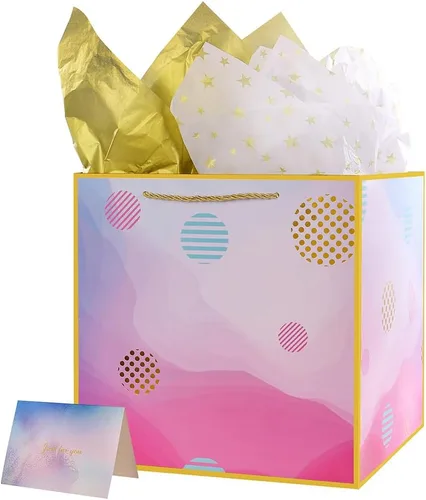 Miniatura 14 de Bolsa de regalo extragrande de mármol superior, bolsa de regalo gigante cuadrada de 11.8 pulgadas, bolsas de regalo de boda XL de gran tamaño, 1 x