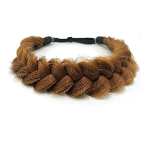 Miniatura 32 de Diadema trenzada sintética clásica de cabello con hebras anchas para boda, trenzas esponjosas desordenadas, banda para peluca, accesorio de belleza