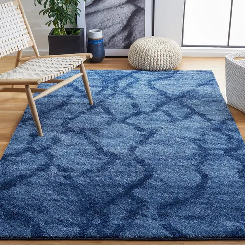 SAFAVIEH Retro Collection - Alfombra decorativa de 3 x 5 pies, azul y azul oscuro, diseño abstracto moderno, no desprende pelusa y de fácil cuidado,