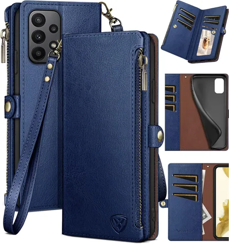 Miniatura 13 de XcaseBar Funda tipo cartera para Samsung Galaxy A23 5G/4G con cremallera y tarjetero de crédito [bloqueo RFID], funda de piel sintética con tapa