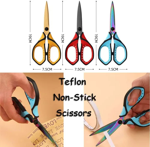 Miniatura 4 de Jasni Paquete de 3 tijeras antiadherentes de teflón de titanio de alta calidad de 7.5 pulgadas, sin óxido, tijeras súper afiladas, tijeras de agarre