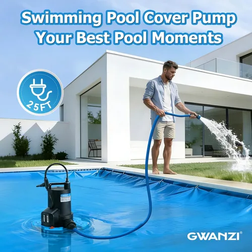 Miniatura 2 de Bomba de cubierta de piscina de 1/2 HP de encendido/apagado automático de 3500 GPH Bomba de agua sumergible con red de filtro, adaptador de válvula