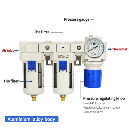 Miniatura 6 de BLCH Filtro de compresor de aire NPT de 3/8" - Secador de aire comprimido doble Regulador de compresor de aire AC3000-03 Tazón de polímero