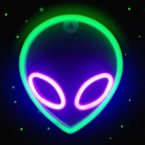 Miniatura 7 de Letrero de neón alienígena LED verde con luces de neón USB/funciona con pilas, letrero de luces alienígenas genial para decoración de pared