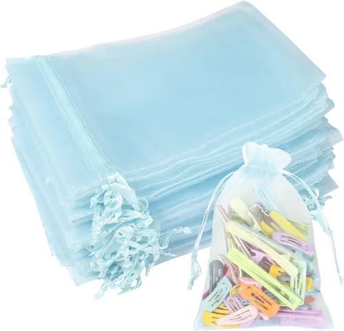 Miniatura 7 de Partyeah 50 bolsas de organza de 4 x 6 pulgadas, pequeñas bolsas de malla para joyas, bolsas con cordón para bolsas de regalo de organza de dulces