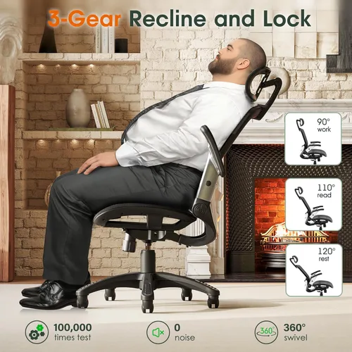 Miniatura 6 de GABRYLLY Silla de Oficina Ergonómica, Silla de Escritorio de Respaldo Alto para el Hogar con Reposacabezas, Brazos Abatibles, Bloqueo de Inclinación
