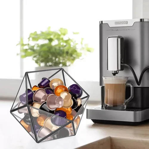 Miniatura 9 de ELLDOO Soporte para cápsulas de café de vidrio negro, caja geométrica de 15 caras, organizador de cápsulas de café para taza K expreso, bolsas
