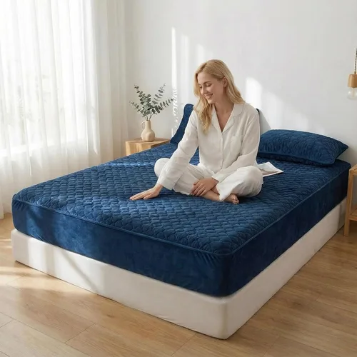 Miniatura 5 de Pangzi Sábana bajera de felpa de franela sólida, aterciopelada, suave, de peso pesado, antideslizante, funda protectora para colchón de cama