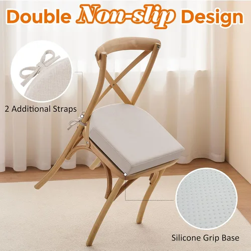 Miniatura 4 de downluxe Cojines para sillas de comedor, almohadillas de lino de espuma viscoelástica para sillas de cocina con lazos, cubierta impermeable, Beige