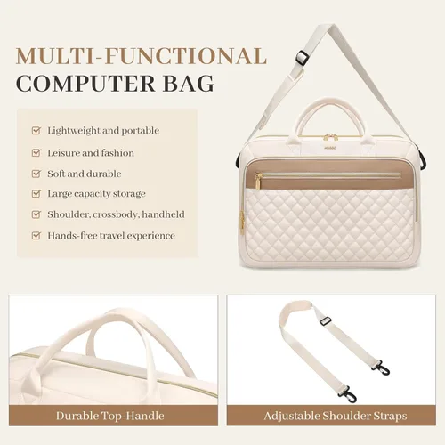 Miniatura 6 de Bolsa para laptop para mujer, bolsa de trabajo de 15.6 pulgadas, impermeable, bolso de hombro para profesor, oficina, bolso cruzado