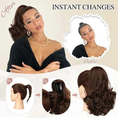 Miniatura 4 de Sofeiyan Extensión de cola de caballo de 11 pulgadas con clip de garra, extensiones de cabello con cola de caballo, cola de caballo larga y rizada