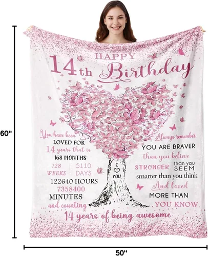 Miniatura 8 de Regalos para niñas de 14 años, regalos para niñas de 14 años, manta de cumpleaños de 40 x 50 pulgadas, decoración de cumpleaños 14, manta suave