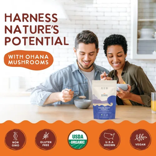 Miniatura 6 de Ohana - Extracto de asistencia inmunológica, suplemento orgánico de hongos integrales USDA, mezcla de 7 hongos cultivados en Estados Unidos, sin