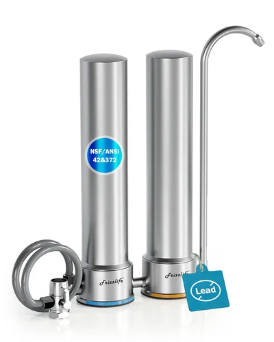 Miniatura 9 de Frizzlife Sistema de filtro de agua de encimera SS99, filtro de agua de acero inoxidable de 6 etapas certificado NSF 42 y 372 para grifo